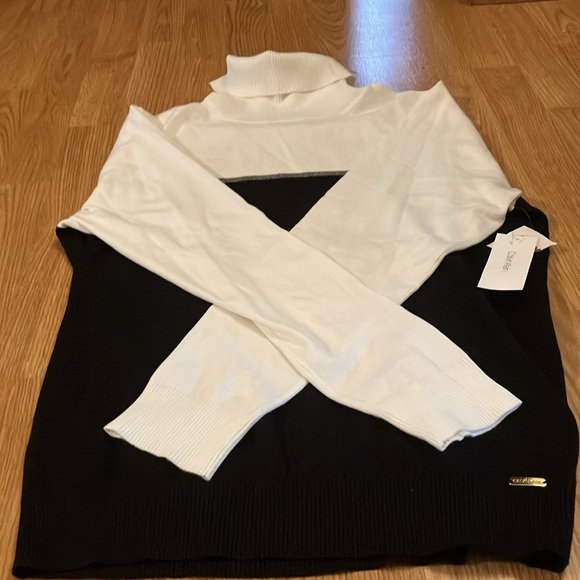 Calvin Klein Ribbed Color Block Mock Neck Women XL/EG/TG Black/White NWT Sweater - Picture 10 of 12